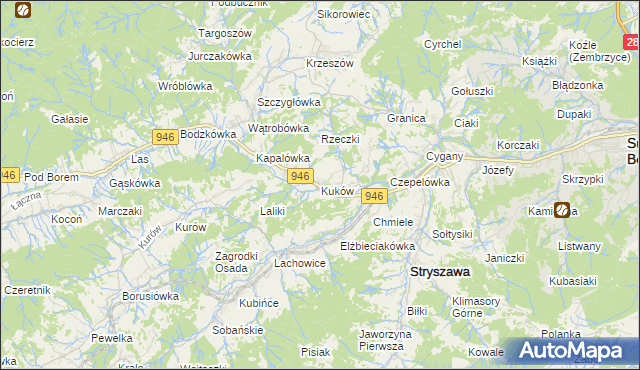 mapa Kuków gmina Stryszawa, Kuków gmina Stryszawa na mapie Targeo