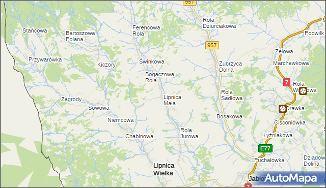 mapa Lipnica Mała, Lipnica Mała na mapie Targeo