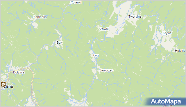 mapa Ług gmina Cisna, Ług gmina Cisna na mapie Targeo