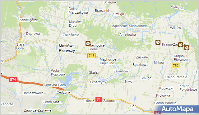 mapa Mąchocice Kapitulne, Mąchocice Kapitulne na mapie Targeo