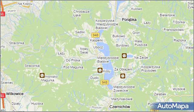 mapa Międzybrodzie Bialskie, Międzybrodzie Bialskie na mapie Targeo
