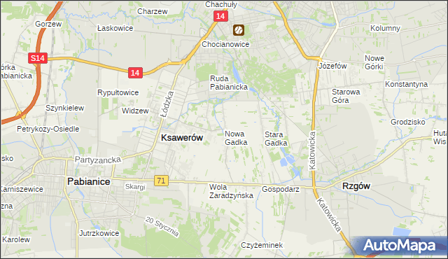 mapa Nowa Gadka gmina Ksawerów, Nowa Gadka gmina Ksawerów na mapie Targeo