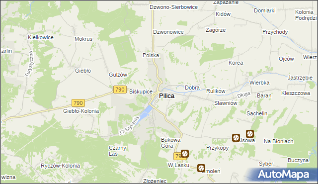 mapa Pilica powiat zawierciański, Pilica powiat zawierciański na mapie Targeo
