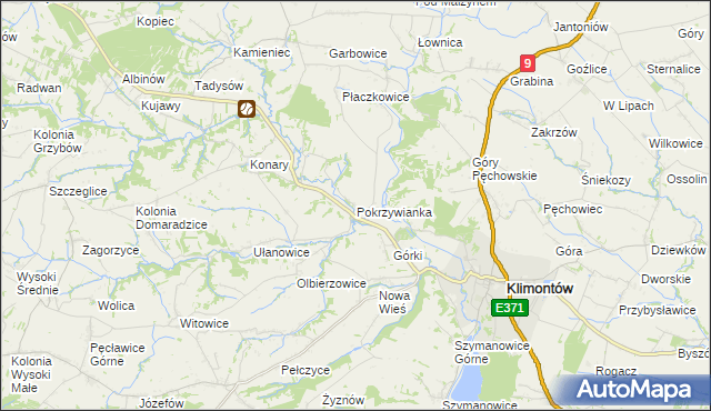 mapa Pokrzywianka gmina Klimontów, Pokrzywianka gmina Klimontów na mapie Targeo