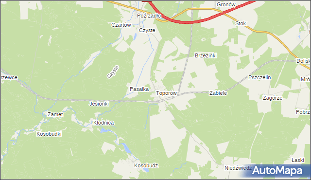 mapa Toporów gmina Łagów, Toporów gmina Łagów na mapie Targeo