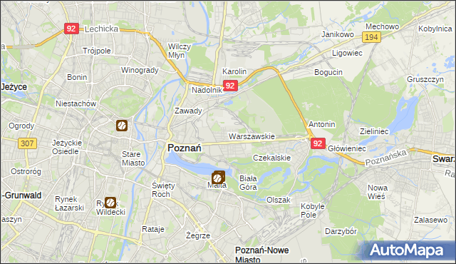 mapa Warszawskie gmina Poznań, Warszawskie gmina Poznań na mapie Targeo