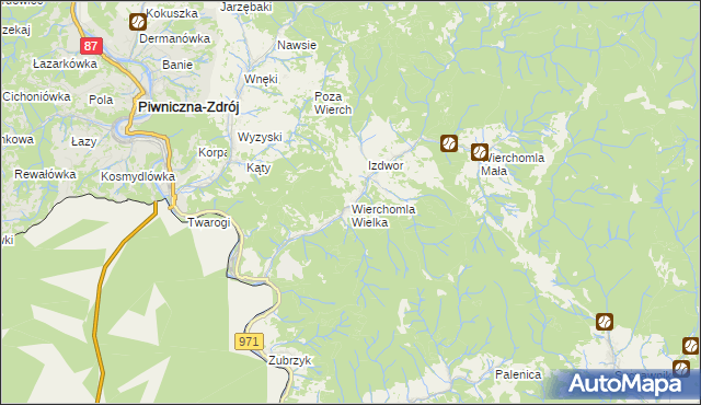 mapa Wierchomla Wielka, Wierchomla Wielka na mapie Targeo