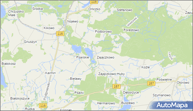 mapa Zajączkowo gmina Pniewy, Zajączkowo gmina Pniewy na mapie Targeo