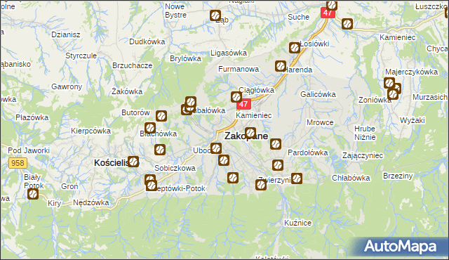 mapa Zakopanego, Zakopane na mapie Targeo