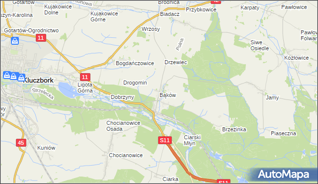 mapa Bąków gmina Kluczbork, Bąków gmina Kluczbork na mapie Targeo
