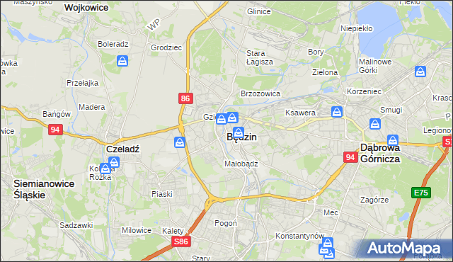 mapa Będzin, Będzin na mapie Targeo