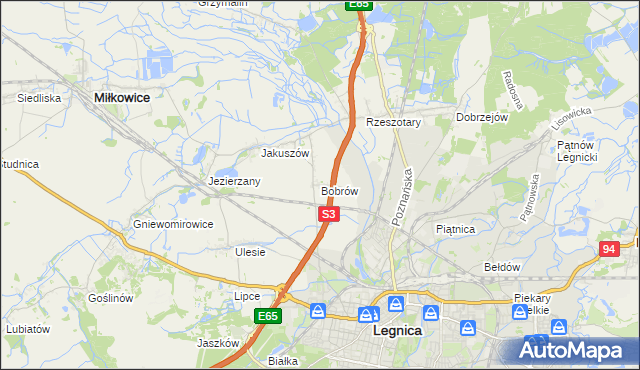 mapa Bobrów gmina Miłkowice, Bobrów gmina Miłkowice na mapie Targeo
