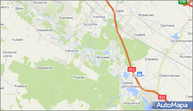 mapa Borówiec gmina Kórnik, Borówiec gmina Kórnik na mapie Targeo