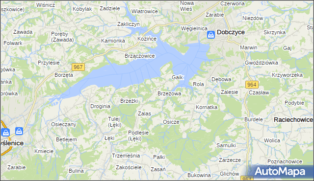 mapa Brzezowa gmina Dobczyce, Brzezowa gmina Dobczyce na mapie Targeo