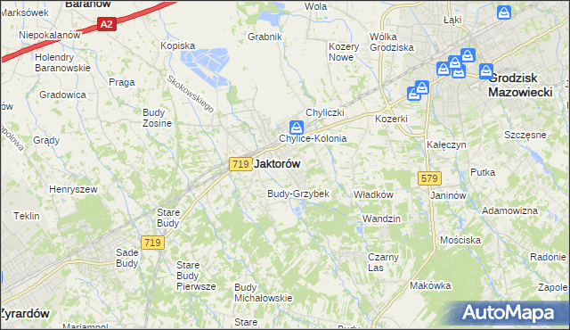 mapa Chylice gmina Jaktorów, Chylice gmina Jaktorów na mapie Targeo