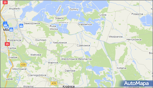 mapa Czatkowice gmina Milicz, Czatkowice gmina Milicz na mapie Targeo