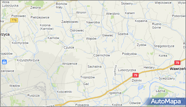 mapa Czernichów gmina Koniusza, Czernichów gmina Koniusza na mapie Targeo