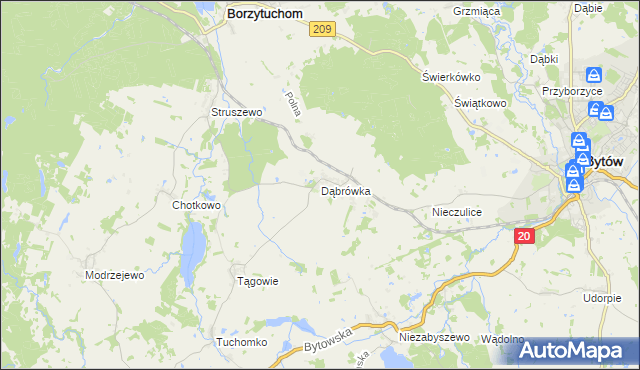 mapa Dąbrówka gmina Borzytuchom, Dąbrówka gmina Borzytuchom na mapie Targeo