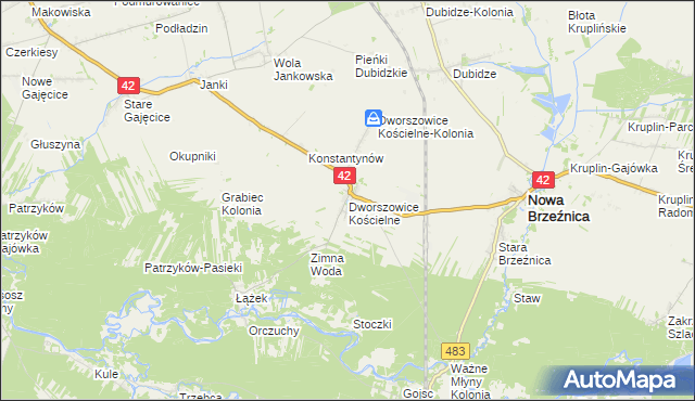 mapa Dworszowice Kościelne, Dworszowice Kościelne na mapie Targeo