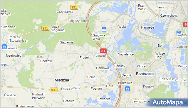 mapa Gilowice gmina Miedźna, Gilowice gmina Miedźna na mapie Targeo