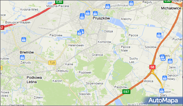 mapa Granica gmina Michałowice, Granica gmina Michałowice na mapie Targeo