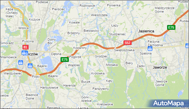 mapa Grodziec gmina Jasienica, Grodziec gmina Jasienica na mapie Targeo