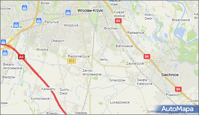 mapa Iwiny gmina Siechnice, Iwiny gmina Siechnice na mapie Targeo