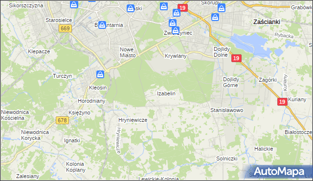 mapa Izabelin gmina Juchnowiec Kościelny, Izabelin gmina Juchnowiec Kościelny na mapie Targeo