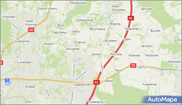 mapa Janów gmina Nowosolna, Janów gmina Nowosolna na mapie Targeo