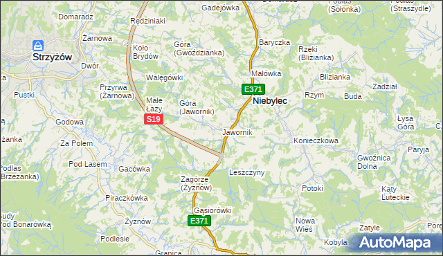 mapa Jawornik gmina Niebylec, Jawornik gmina Niebylec na mapie Targeo