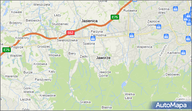 mapa Jaworze powiat bielski, Jaworze powiat bielski na mapie Targeo