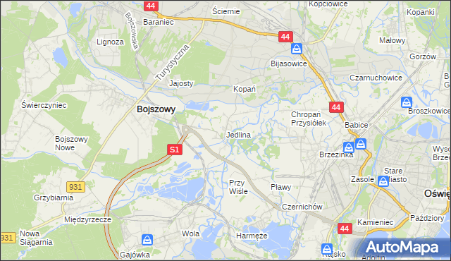 mapa Jedlina gmina Bojszowy, Jedlina gmina Bojszowy na mapie Targeo