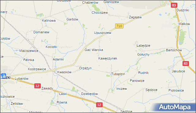 mapa Kawęczynek gmina Warta, Kawęczynek gmina Warta na mapie Targeo