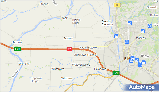 mapa Kazimierzowo gmina Elbląg, Kazimierzowo gmina Elbląg na mapie Targeo