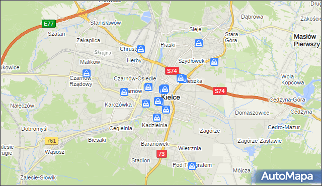 mapa Kielc, Kielce na mapie Targeo