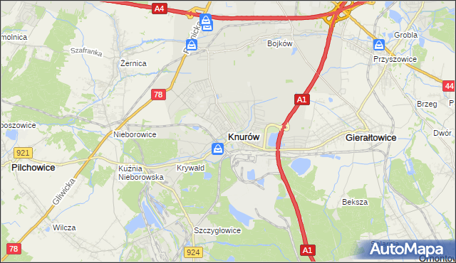 mapa Knurów powiat gliwicki, Knurów powiat gliwicki na mapie Targeo