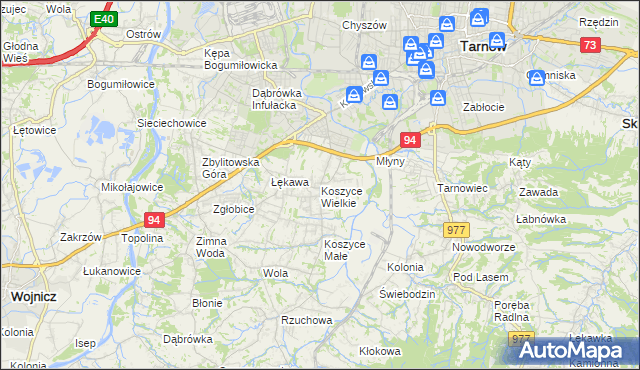 mapa Koszyce Wielkie, Koszyce Wielkie na mapie Targeo