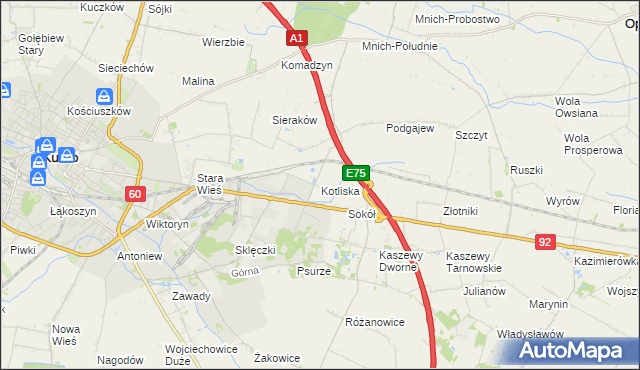 mapa Kotliska gmina Kutno, Kotliska gmina Kutno na mapie Targeo