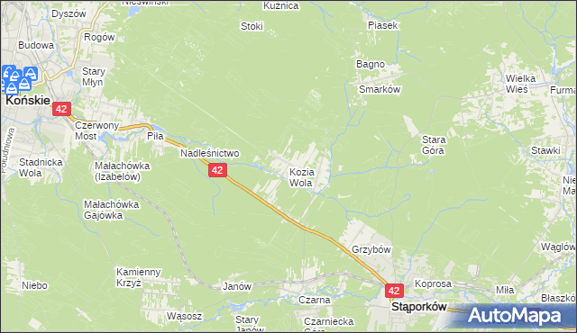 mapa Kozia Wola gmina Stąporków, Kozia Wola gmina Stąporków na mapie Targeo