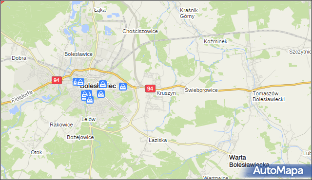 mapa Kruszyn gmina Bolesławiec, Kruszyn gmina Bolesławiec na mapie Targeo