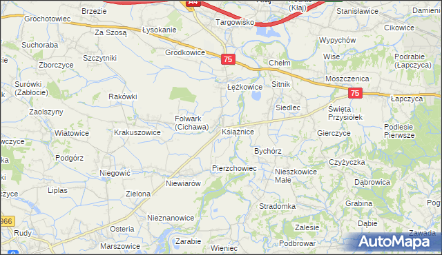 mapa Książnice gmina Gdów, Książnice gmina Gdów na mapie Targeo