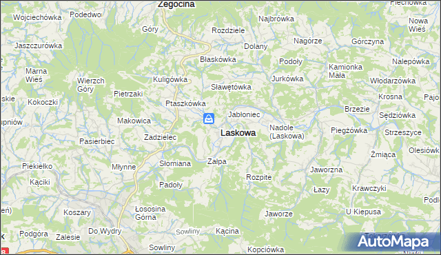 mapa Laskowa powiat limanowski, Laskowa powiat limanowski na mapie Targeo