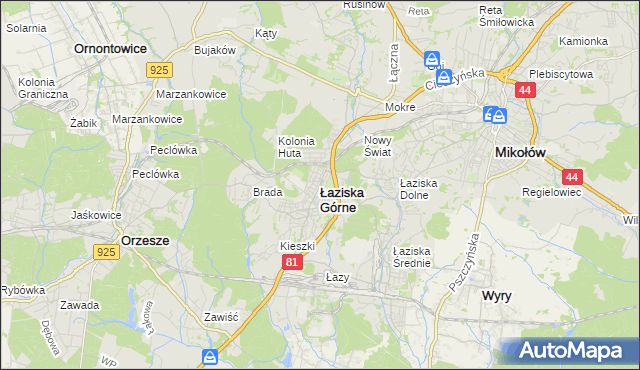 mapa Łaziska Górne, Łaziska Górne na mapie Targeo