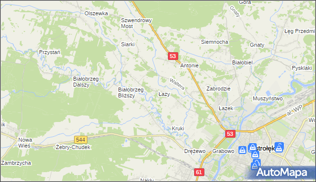 mapa Łazy gmina Olszewo-Borki, Łazy gmina Olszewo-Borki na mapie Targeo