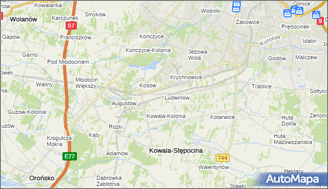 mapa Ludwinów gmina Kowala, Ludwinów gmina Kowala na mapie Targeo
