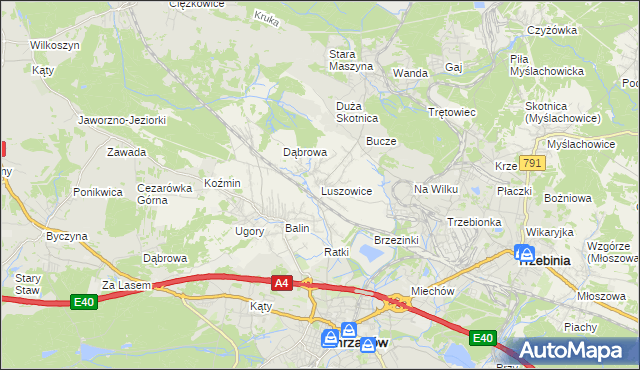 mapa Luszowice gmina Chrzanów, Luszowice gmina Chrzanów na mapie Targeo