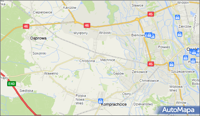 mapa Mechnice gmina Dąbrowa, Mechnice gmina Dąbrowa na mapie Targeo
