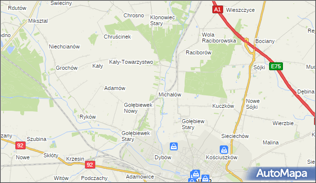 mapa Michałów gmina Kutno, Michałów gmina Kutno na mapie Targeo