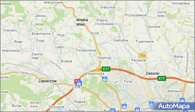 mapa Modlnica, Modlnica na mapie Targeo