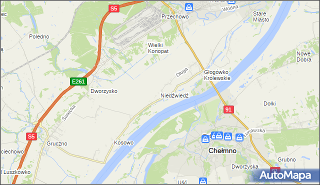 mapa Niedźwiedź gmina Świecie, Niedźwiedź gmina Świecie na mapie Targeo